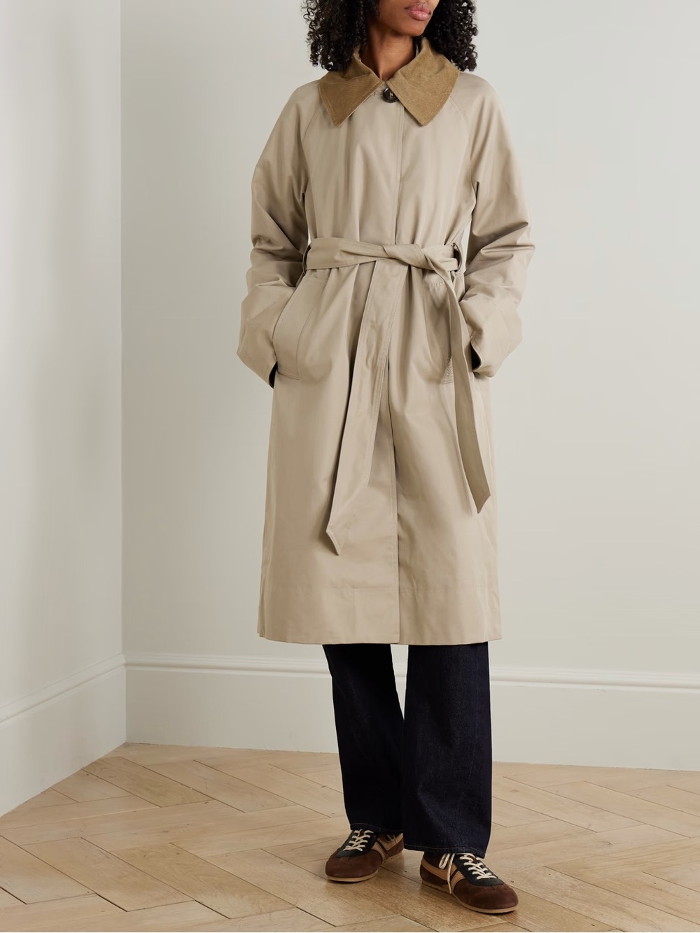 Barbour | Reagan belted corduroy-trimmed cotton-blend twill trench coat
